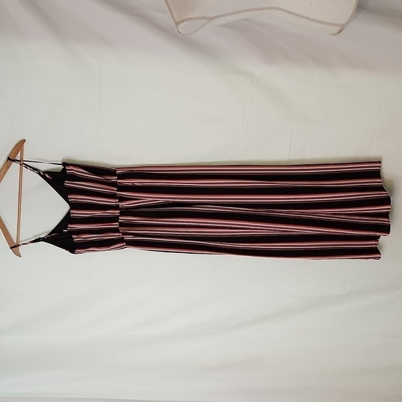 AMBIANCE STRIPED JUMPSUIT Sz: SMALL red black striped bubble crepe wide leg - Picture 12 of 12